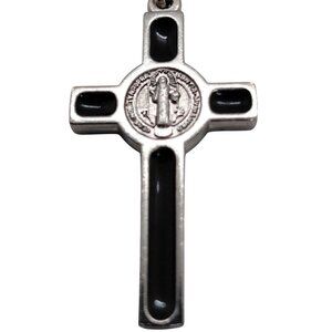 Black enameled Catholic St Benedict cross on cord
